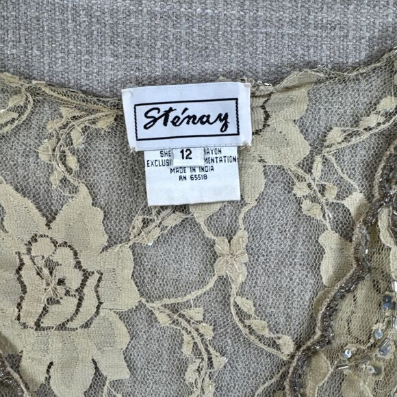 Vintage Glam Stenay Beaded Lace Shrug Bolero Ivory Tan Holiday Party Wedding M - Picture 5 of 9